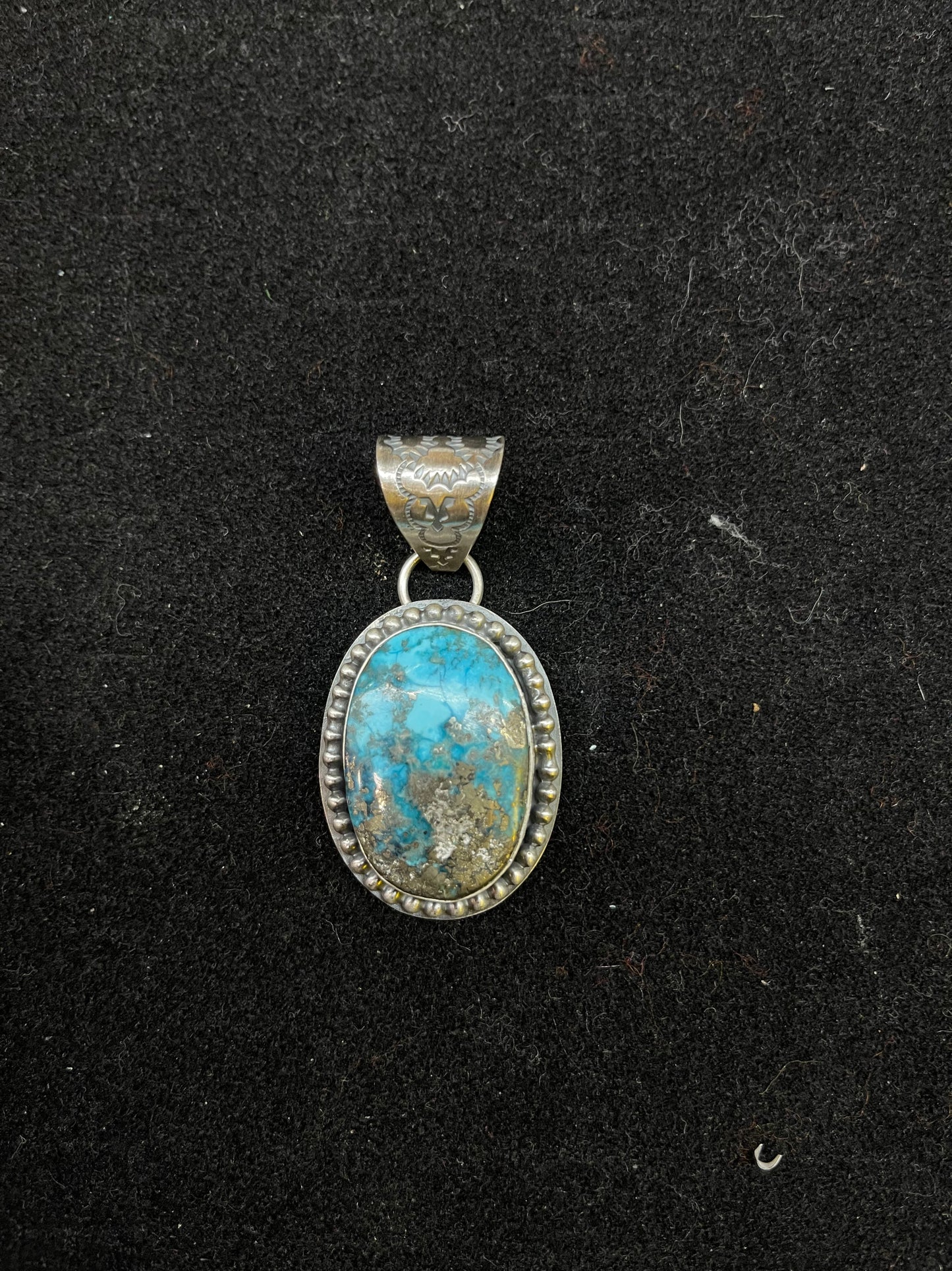 Kingman Turquoise with Pyrite Pendant 9mm Bale by Calvin Delgarito, Navajo