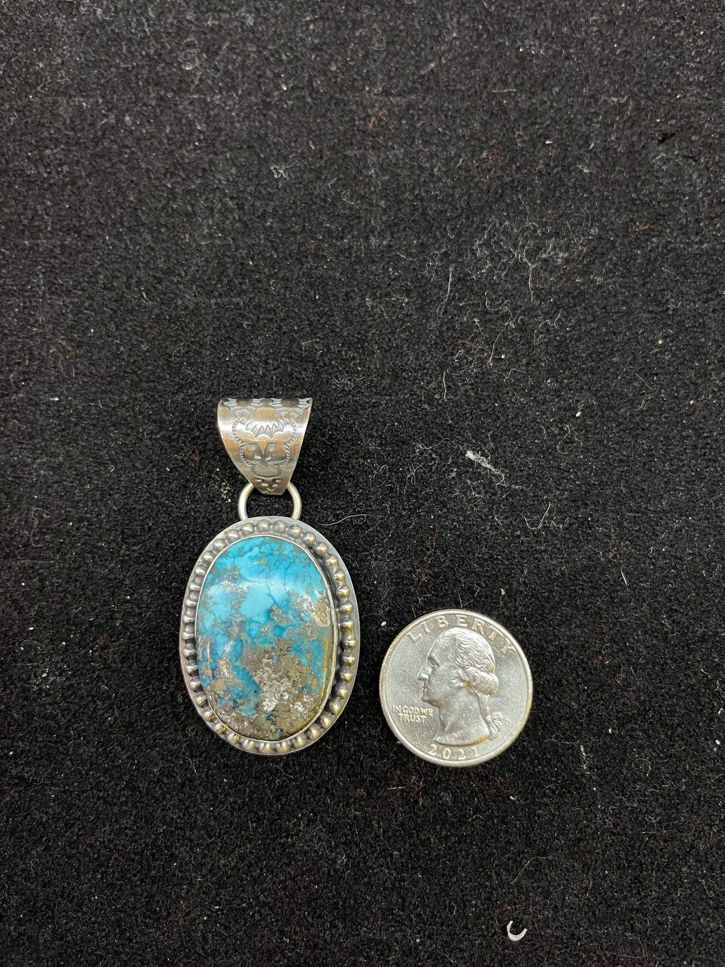 Kingman Turquoise with Pyrite Pendant 9mm Bale by Calvin Delgarito, Navajo