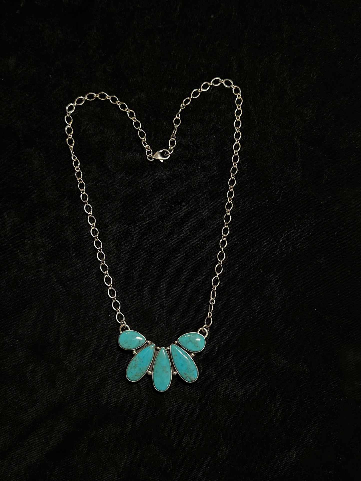 19" Necklace with Turquoise Cluster by Elouise Richards, Navajo