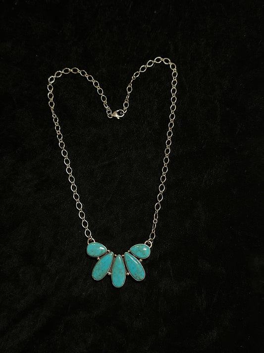 19" Necklace with Turquoise Cluster by Elouise Richards, Navajo