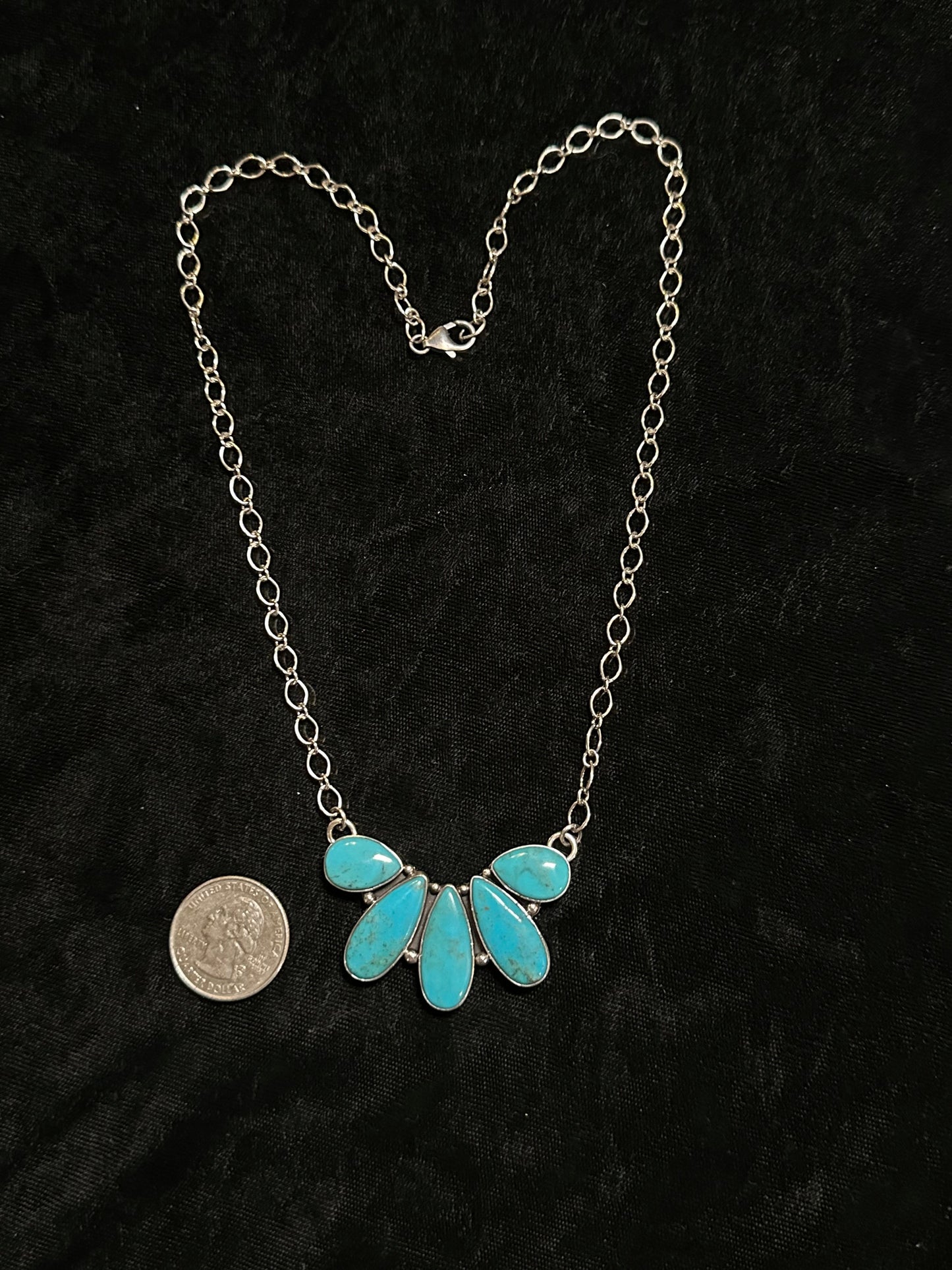 19" Necklace with Turquoise Cluster by Elouise Richards, Navajo