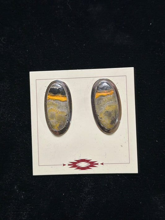 Bumblebee Jasper Post Earrings by Marie Jackson, Navajo