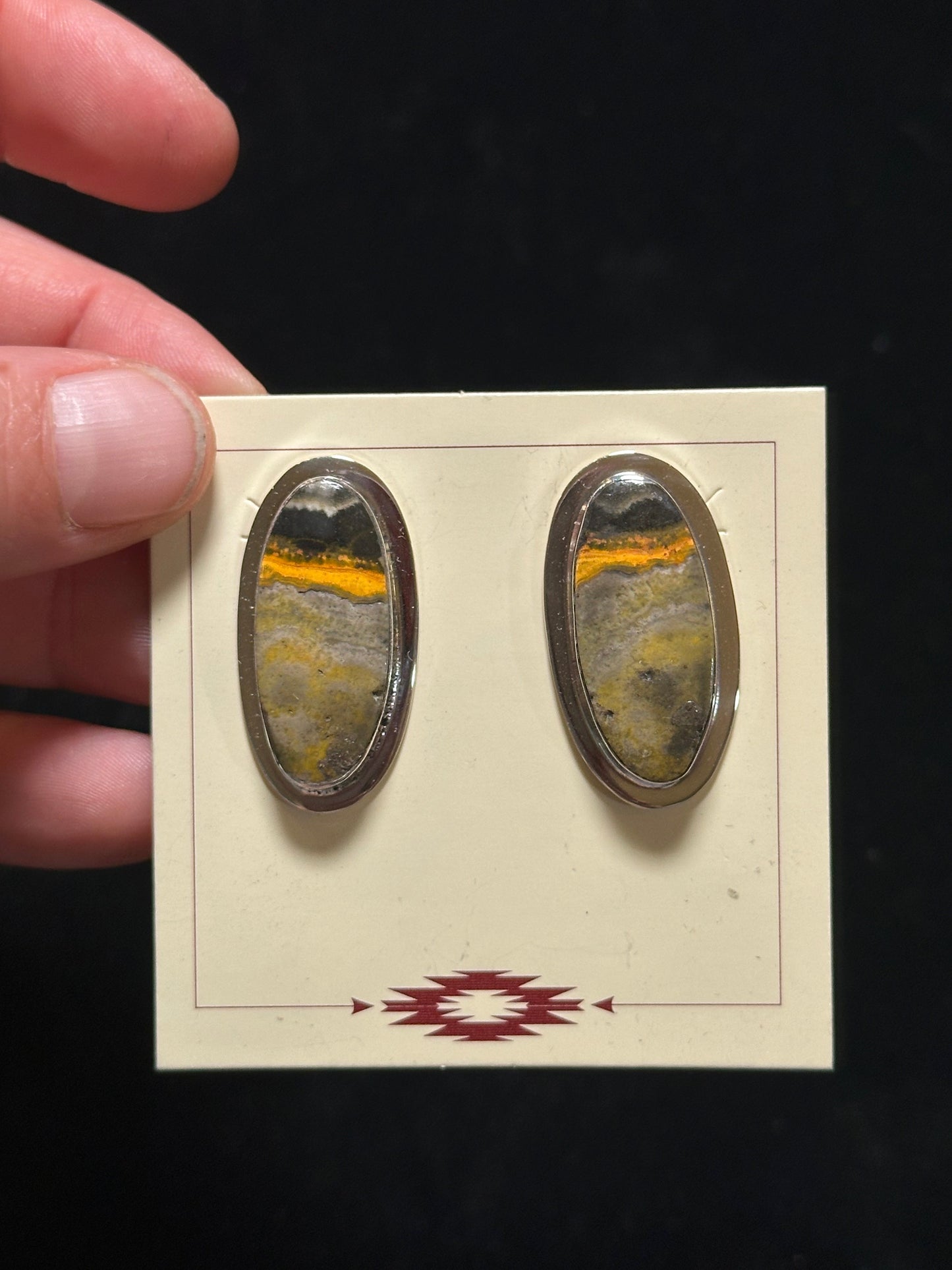 Bumblebee Jasper Post Earrings by Marie Jackson, Navajo