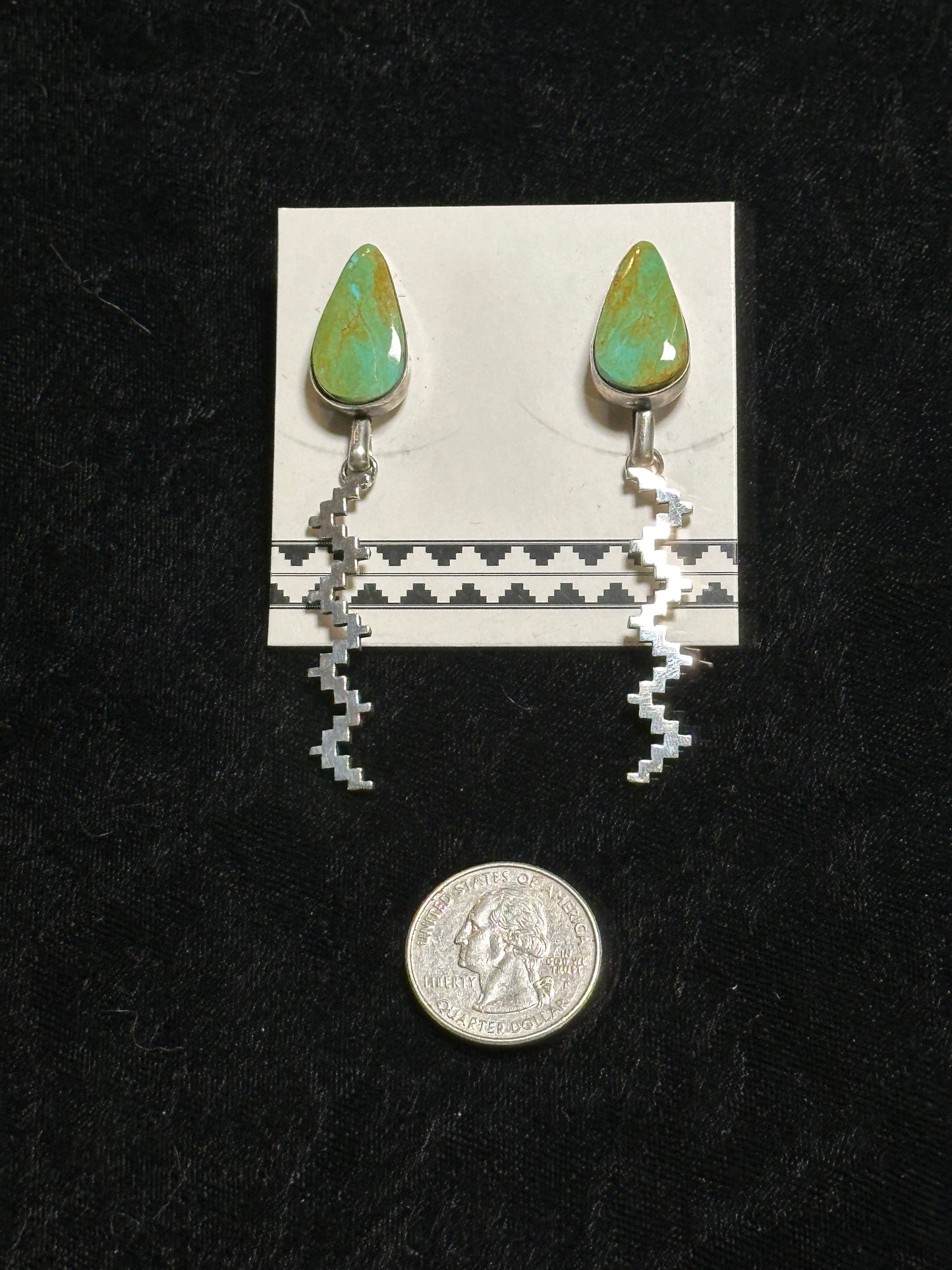 Green Nevada Turquoise Post Dangle Earrings by Christina Jackson, Navajo