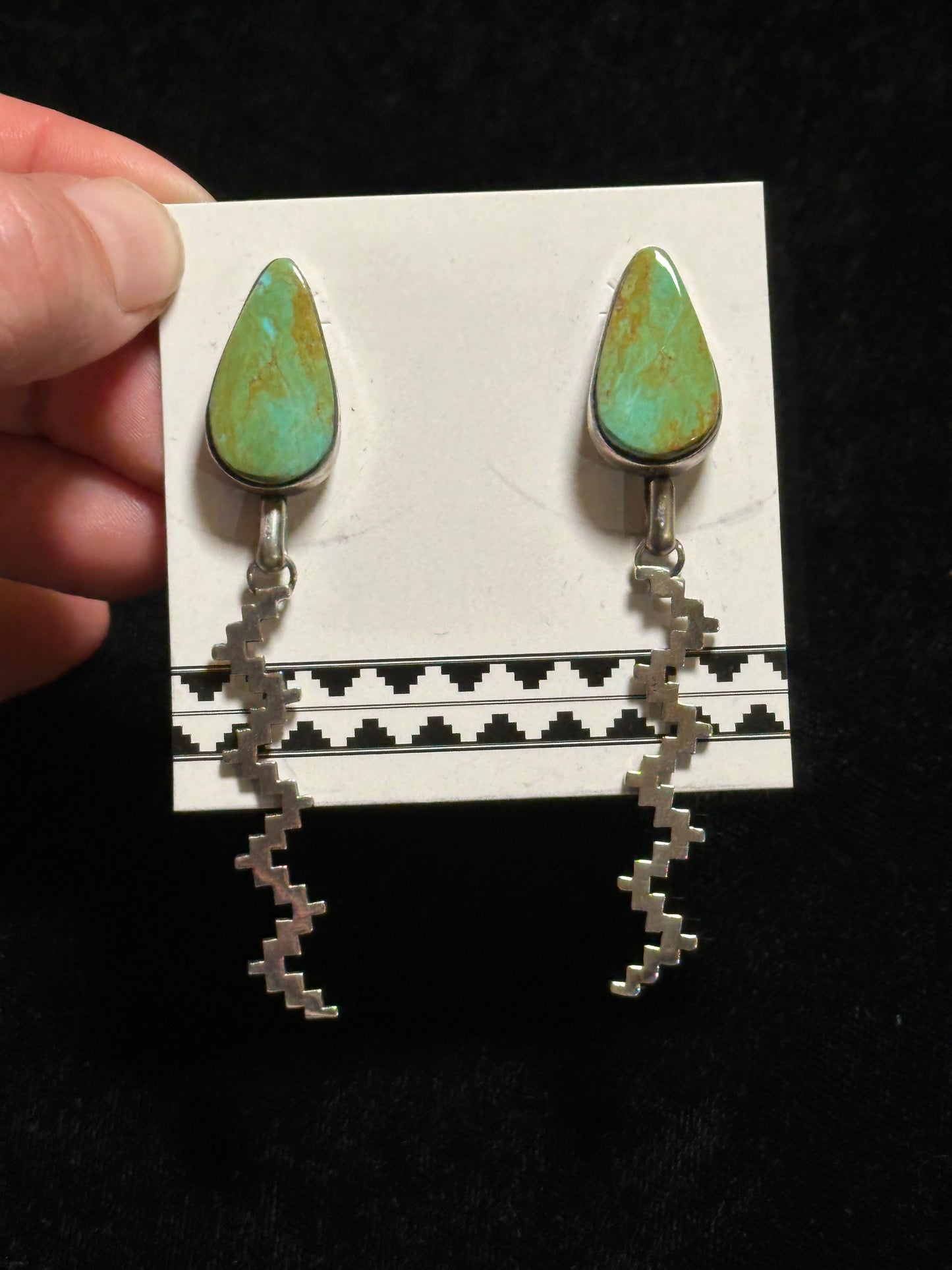 Green Nevada Turquoise Post Dangle Earrings by Christina Jackson, Navajo