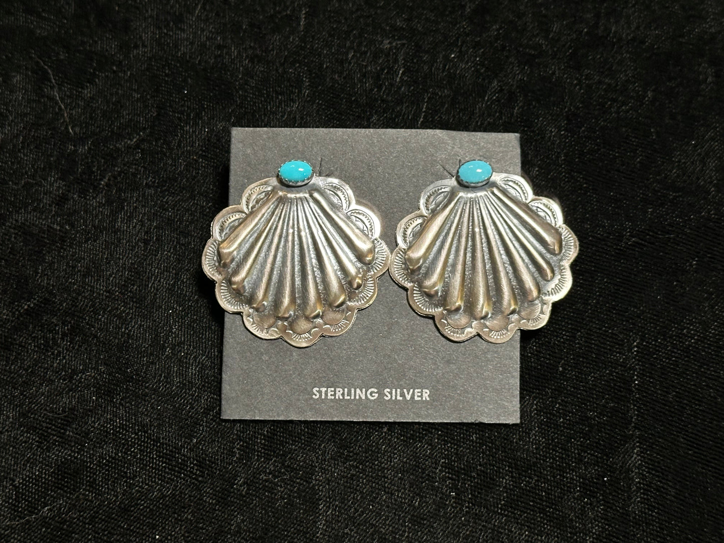Concho Post Earrings with Sleeping Beauty Turquoise Stone by Rita Daye, Navajo