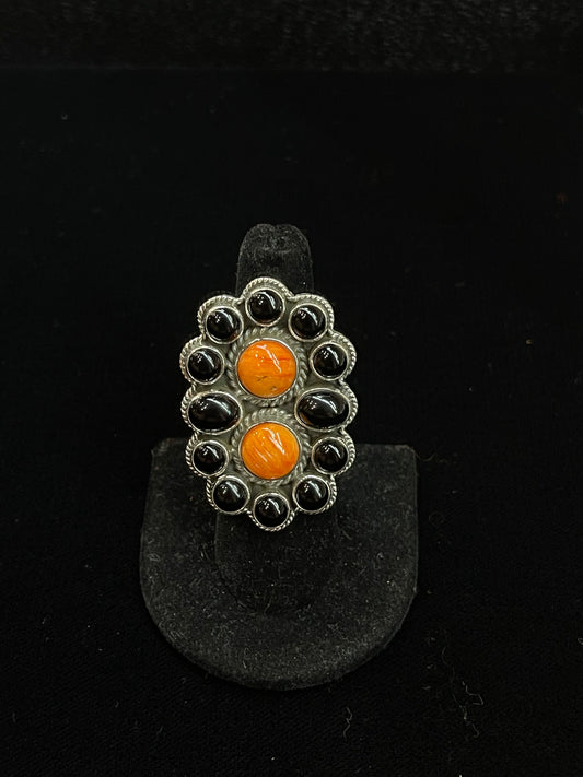 Adjustable Spiny Oyster and Black Onyx Ring
