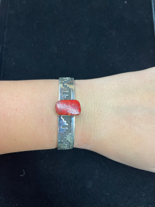 5 3/4”- 6 1/2” Cuff with Coral Stone