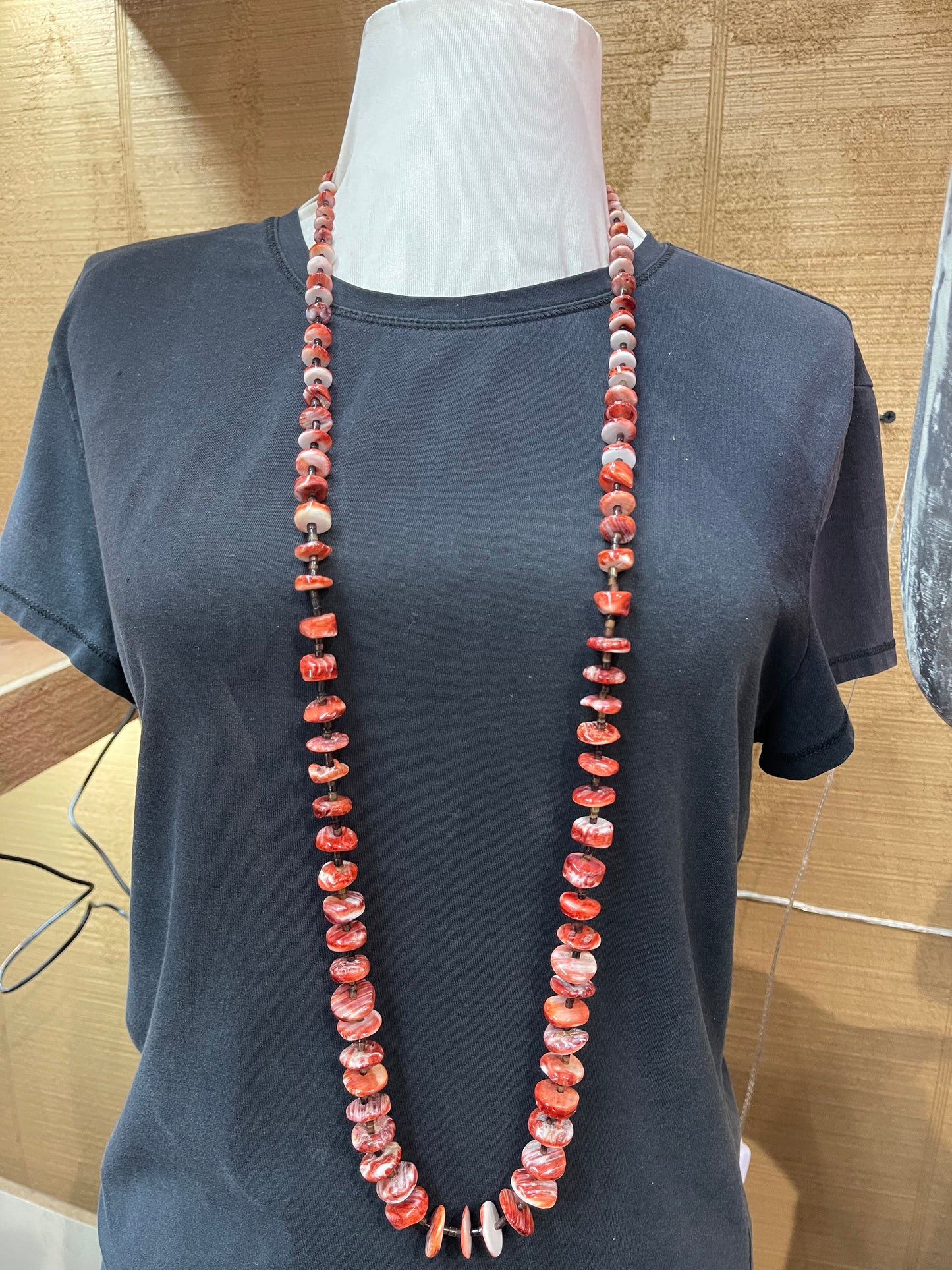 44" Red Spiny Oyster Necklace