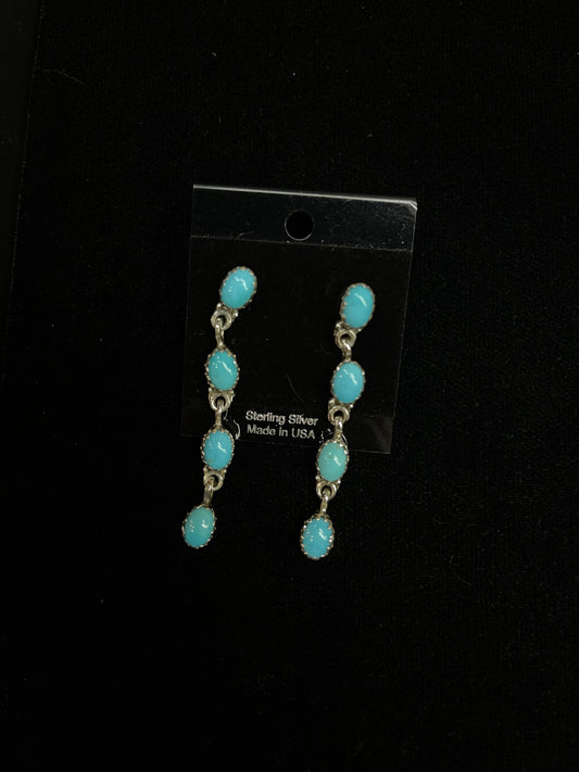 2" Sleeping Beauty Turquoise Post Dangle Earrings with Sawtooth Bezel