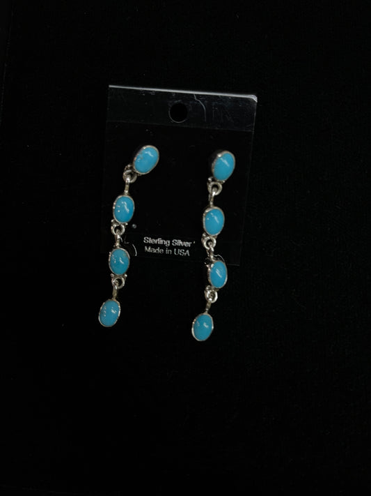 2" Sleeping Beauty Turquoise Post Dangle Earrings with Smooth Bezel