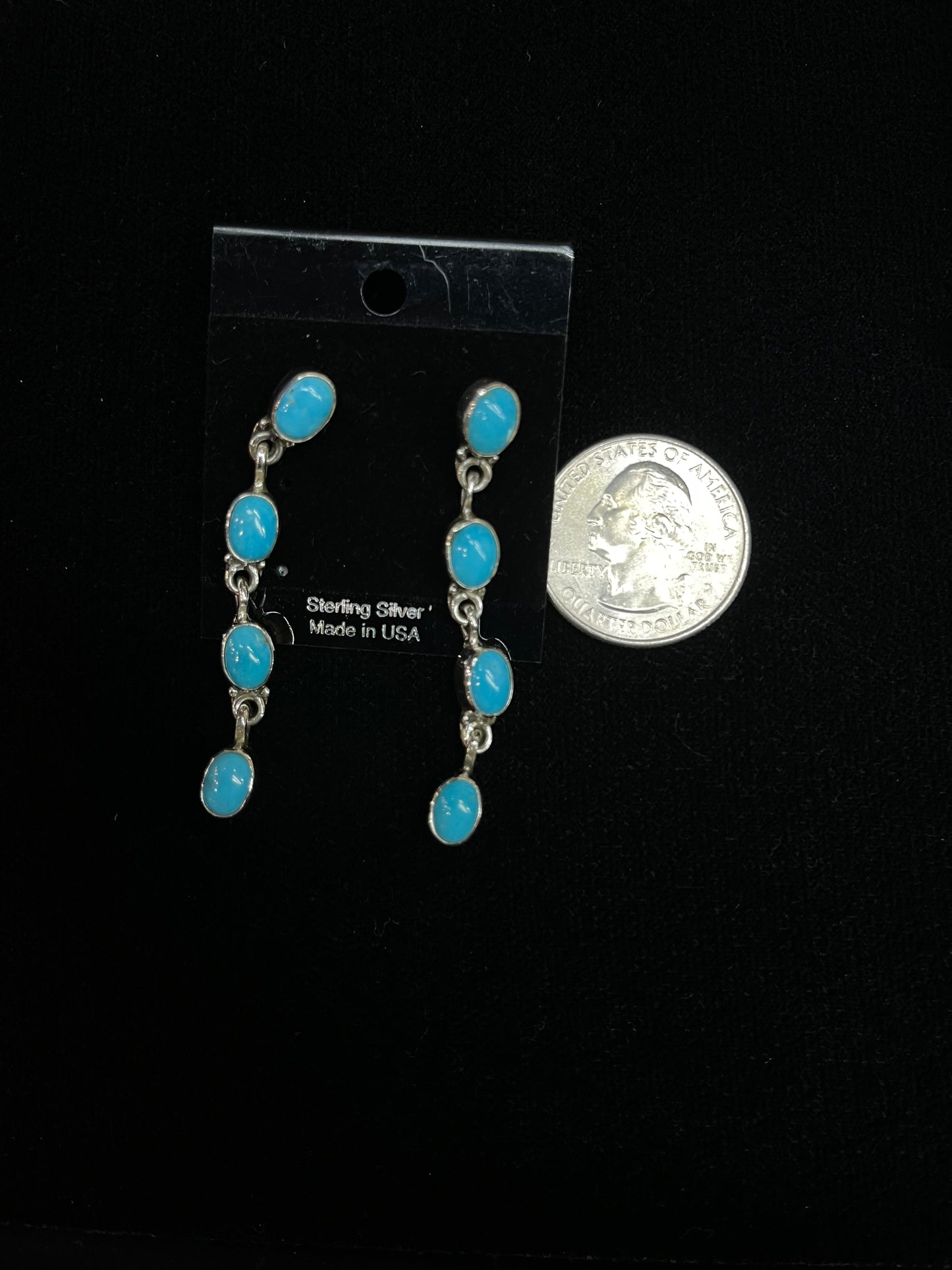 2" Sleeping Beauty Turquoise Post Dangle Earrings with Smooth Bezel