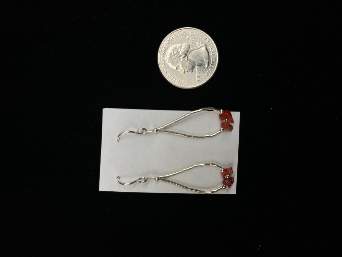 Red Coral and Liquid Silver Teardrop Dangle Earrings