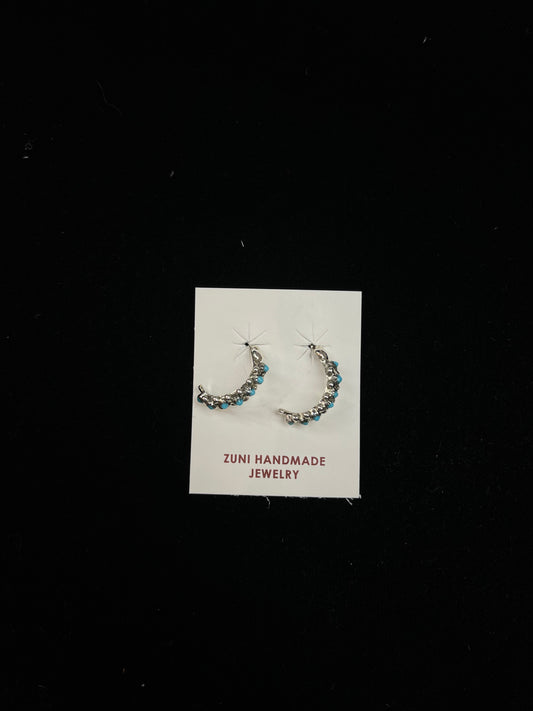 Sleeping Beauty Turquoise Post Hoop Earrings, Zuni