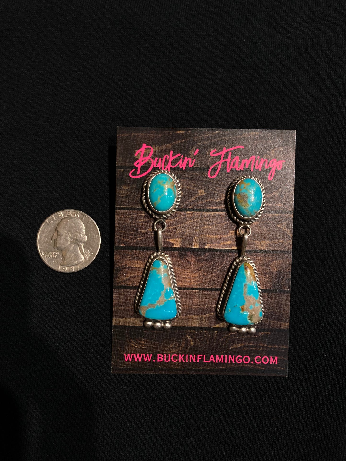 Boulder Ribbon turquoise 2 Stone Post Dangle Earrings by Jason Livingston, Navajo