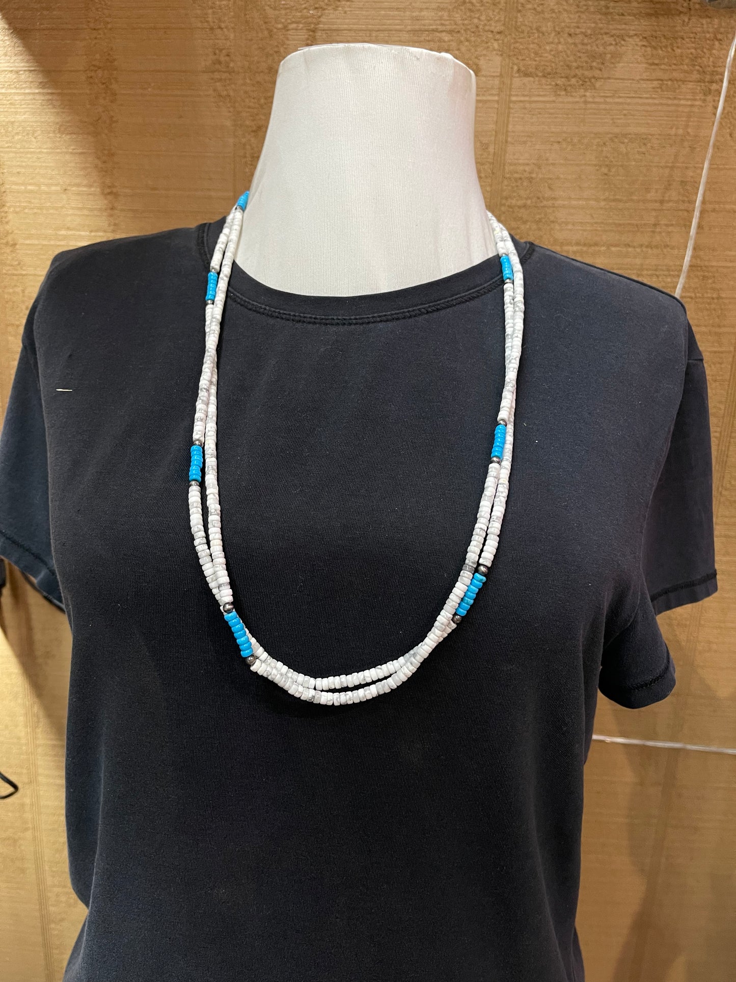 60" Howlite with Turquoise Necklace