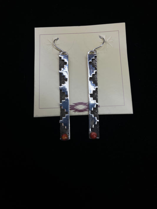 2 1/2" Red Spiny Oyster Shell Dangle Earrings by Marie Jackson, Navajo