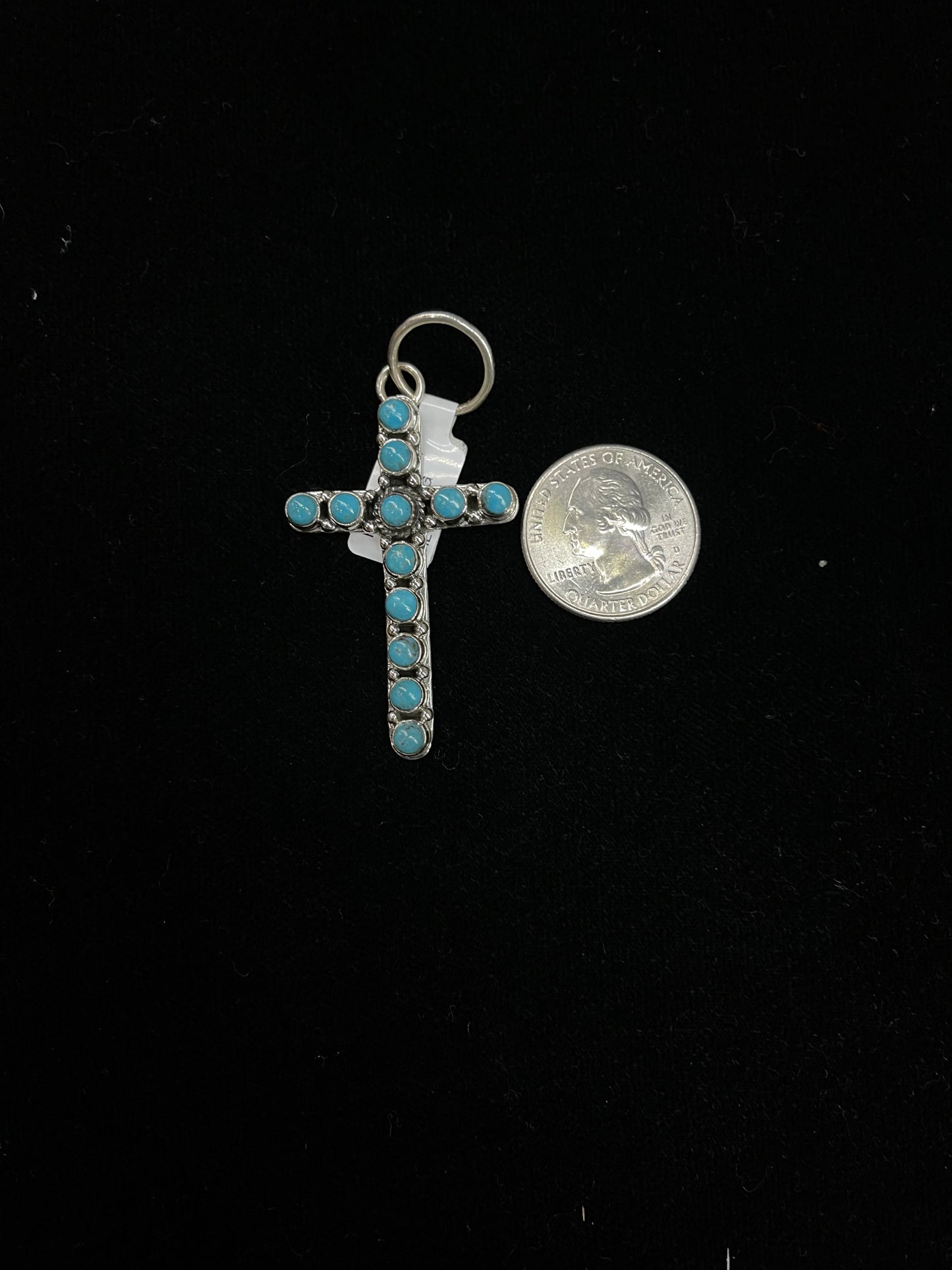 Sleeping Beauty Turquoise Cross Pendant with a 10mm Bale by Hada Collection