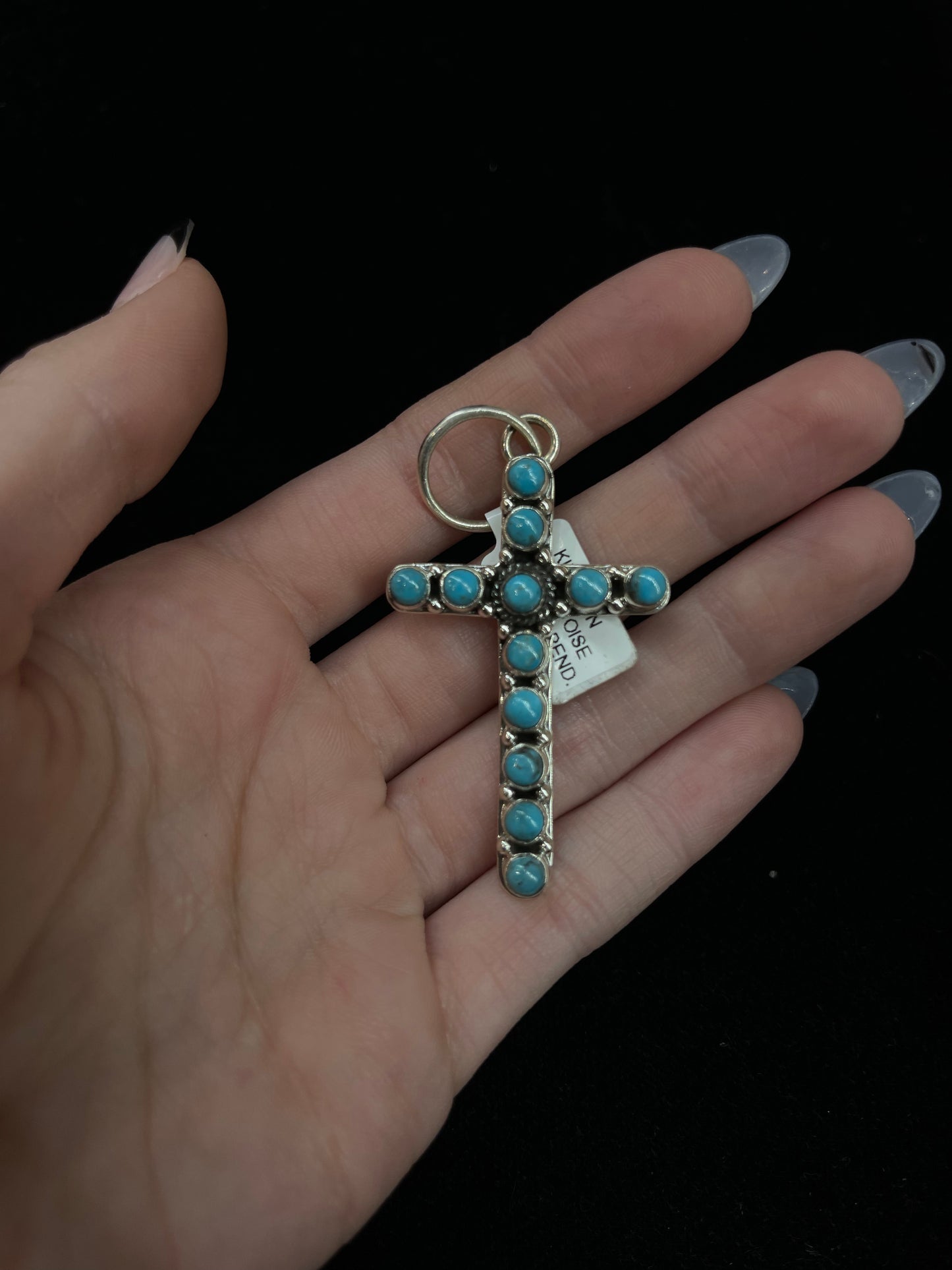 Sleeping Beauty Turquoise Cross Pendant with a 10mm Bale by Hada Collection