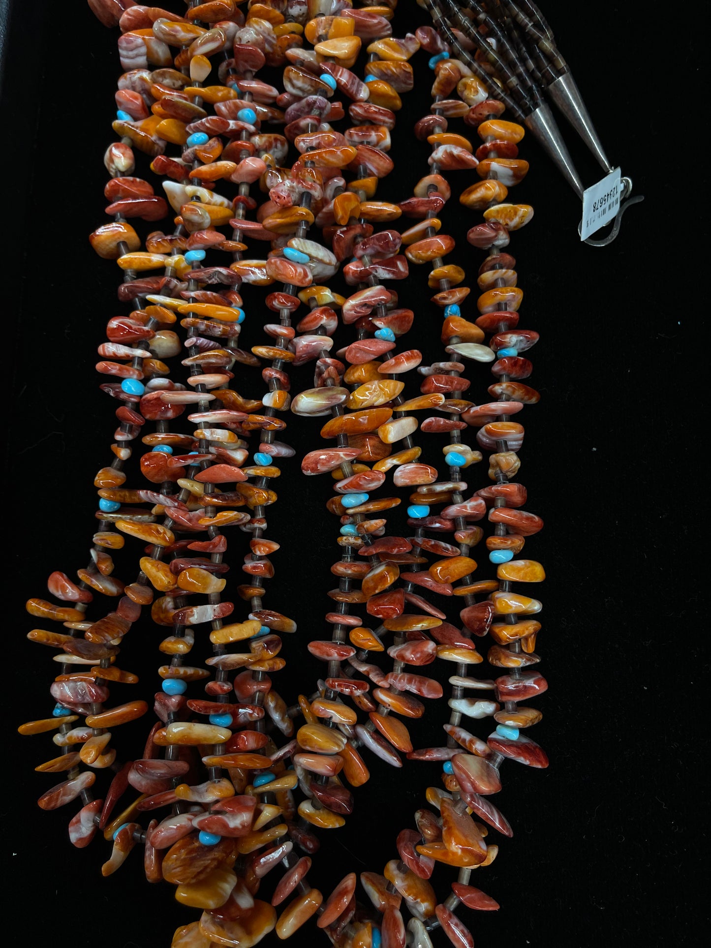 32" 5 Strand Spiny Oyster Shell with Turquoise Necklace