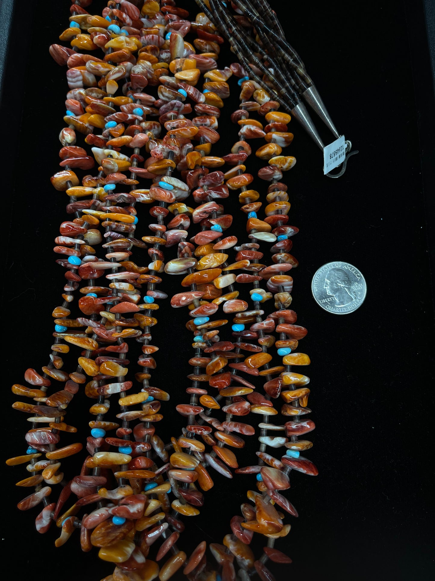 32" 5 Strand Spiny Oyster Shell with Turquoise Necklace