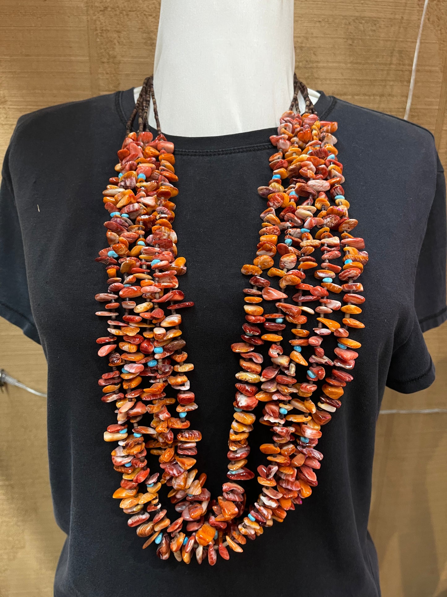 32" 5 Strand Spiny Oyster Shell with Turquoise Necklace
