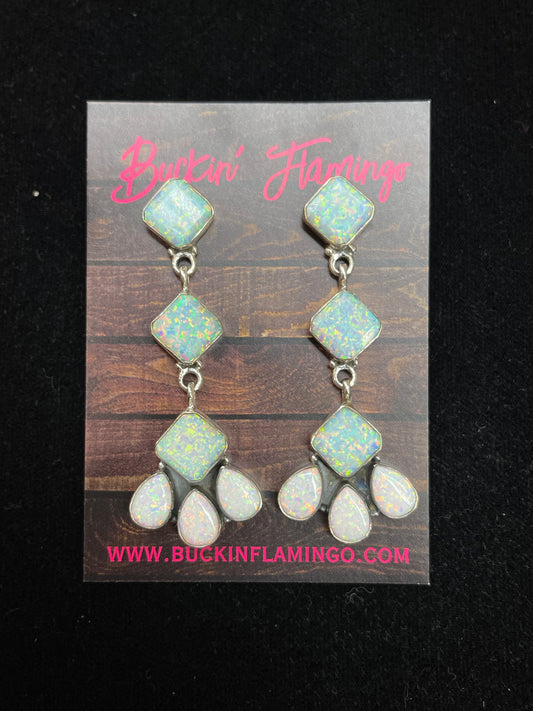 3” Long Dangle Opal Earrings
