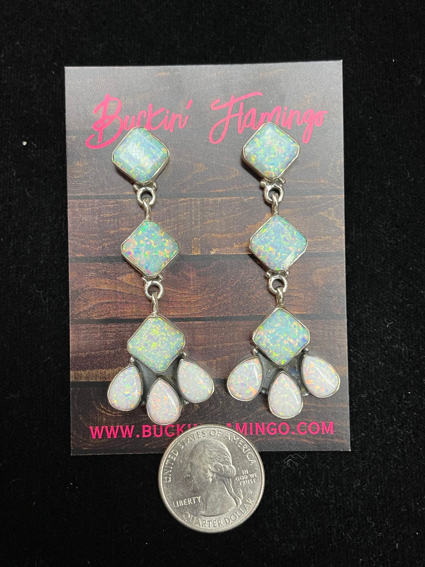 3” Long Dangle Opal Earrings