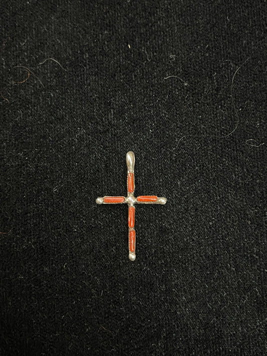Coral Cross Pendant by Jill Peywa, Zuni