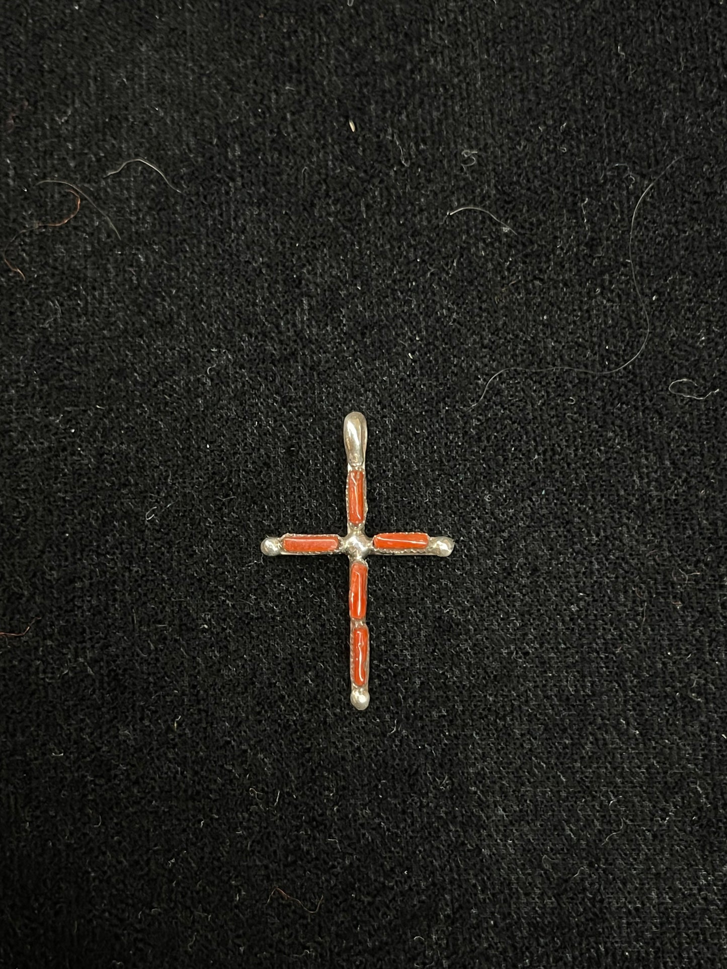 Coral Cross Pendant by Jill Peywa, Zuni