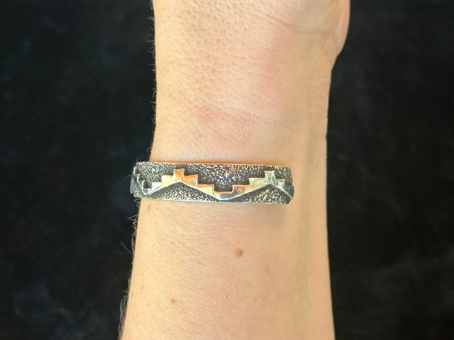 6” Silver Overlay Cuff by Marie Jackson, Navajo