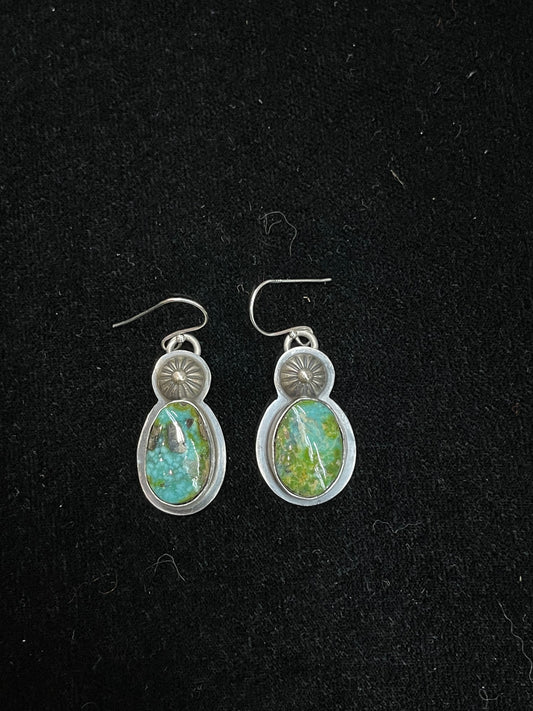 Sonoran Gold Turquoise Dangle Earrings by Calvin Delgarito, Navajo