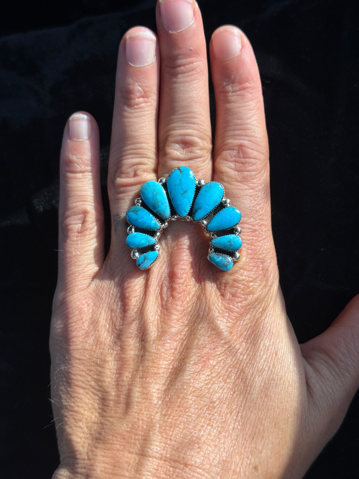 9.0 Kingman Turquoise Naja Ring by Charlene Yazzie, Navajo