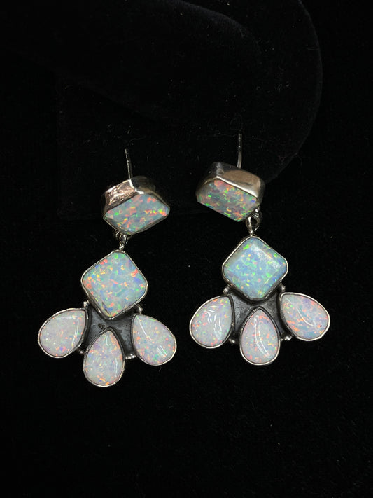 White Opal Post Dangle Earrings