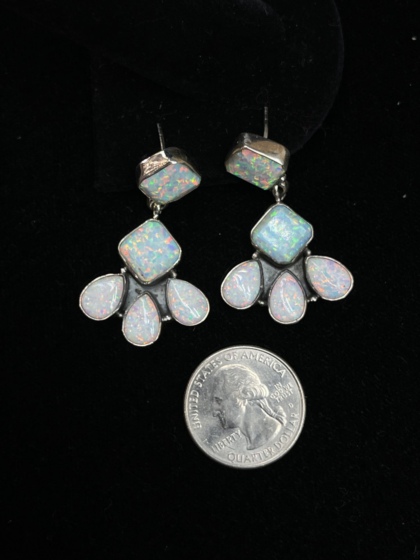 White Opal Post Dangle Earrings