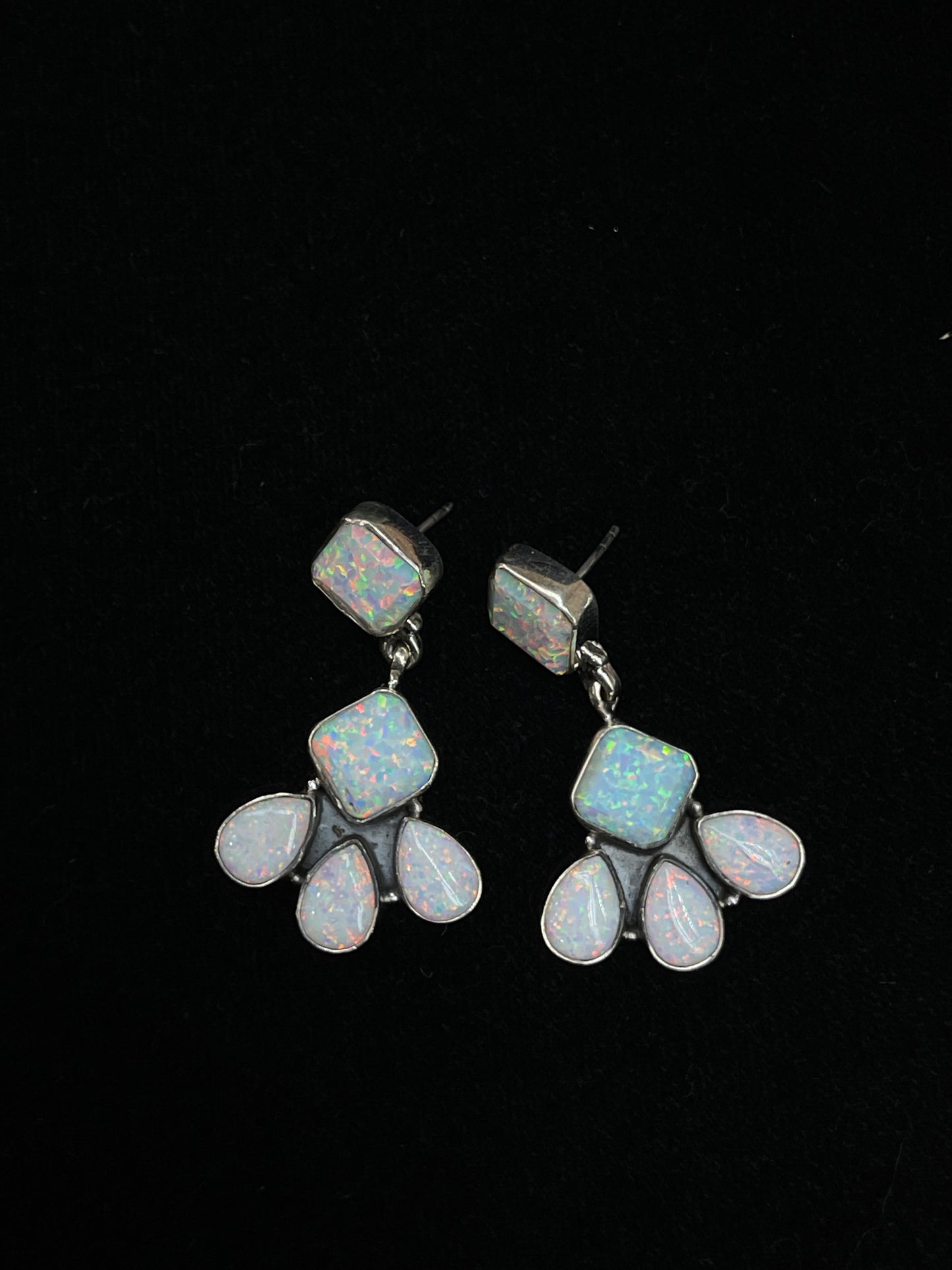 White Opal Post Dangle Earrings