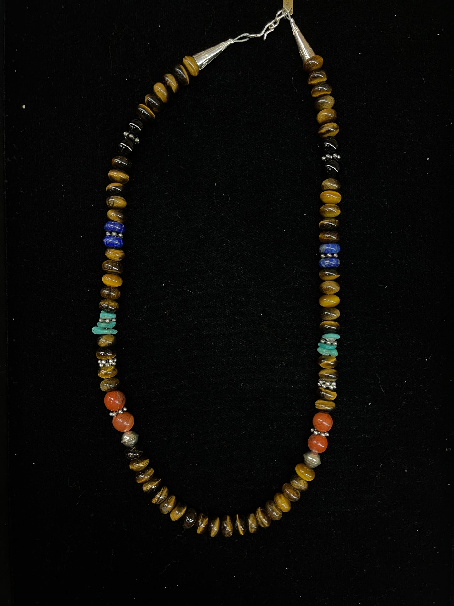 20" Tigers Eye and Multi Stone Necklace by Tand R Singer, Navajo
