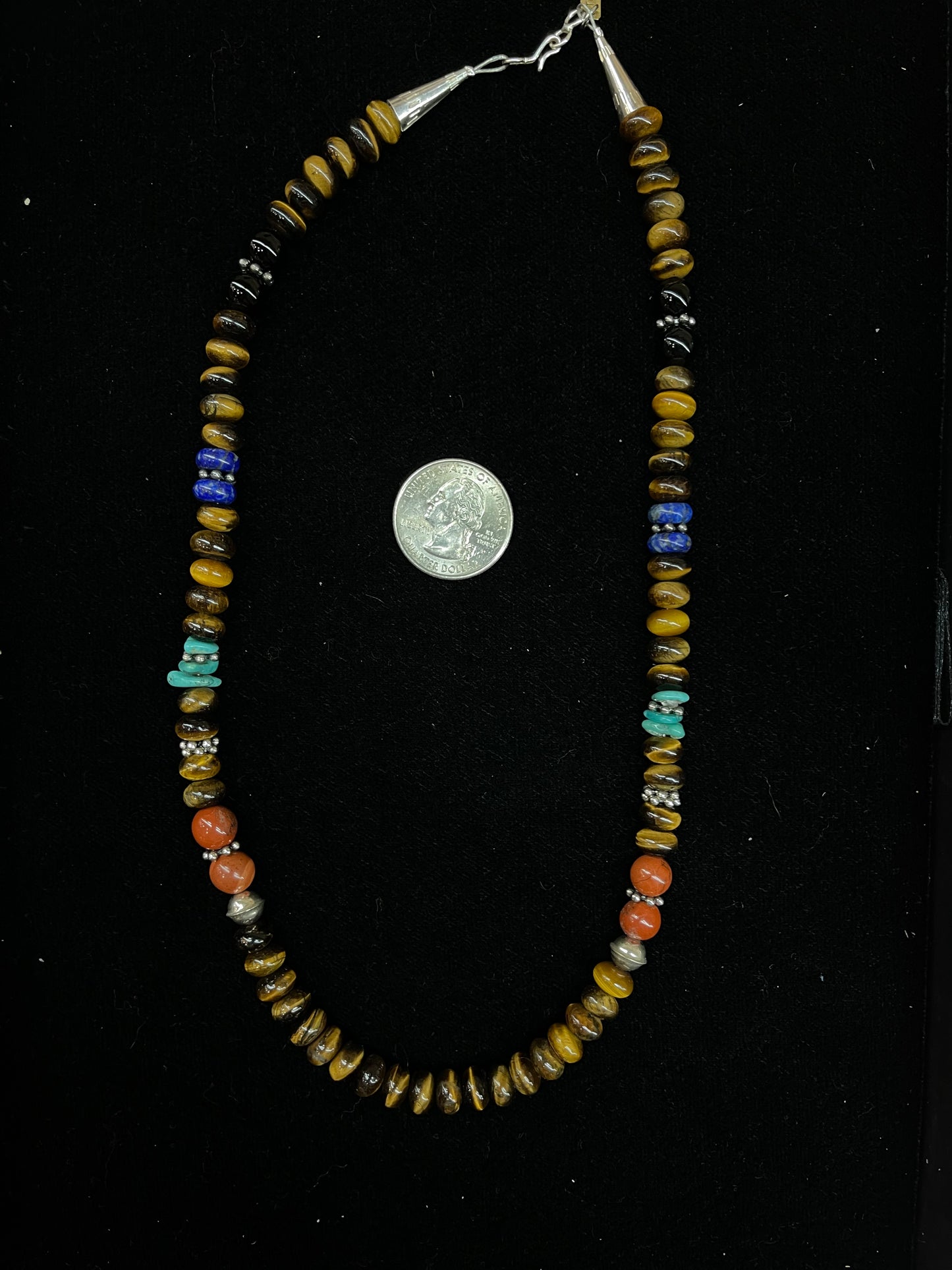 20" Tigers Eye and Multi Stone Necklace by Tand R Singer, Navajo