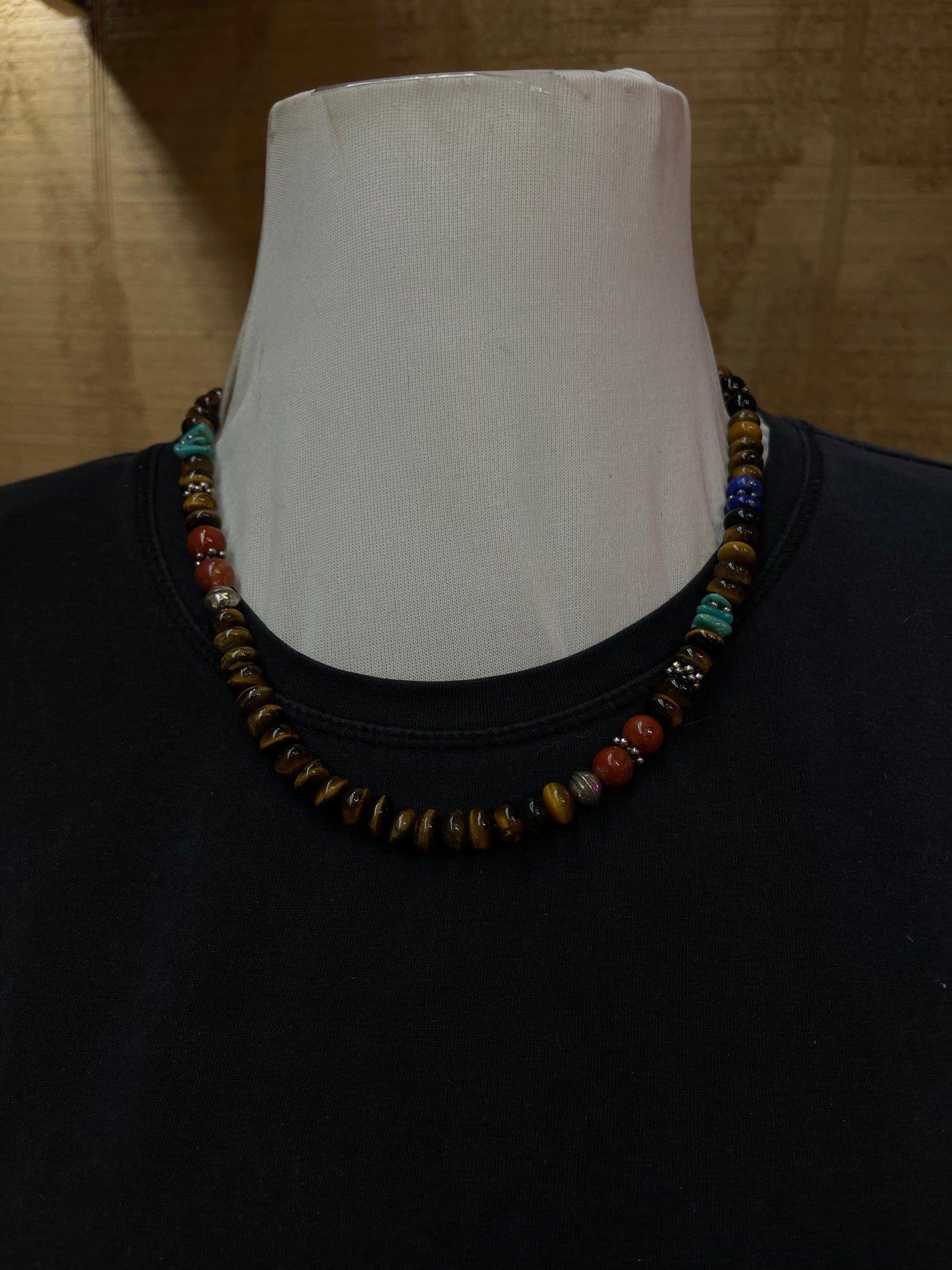 20" Tigers Eye and Multi Stone Necklace by Tand R Singer, Navajo