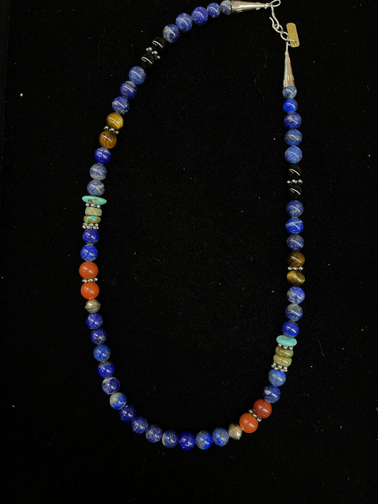 20" Lapis and Multi Stones Necklace by T and R Singer, Navajo