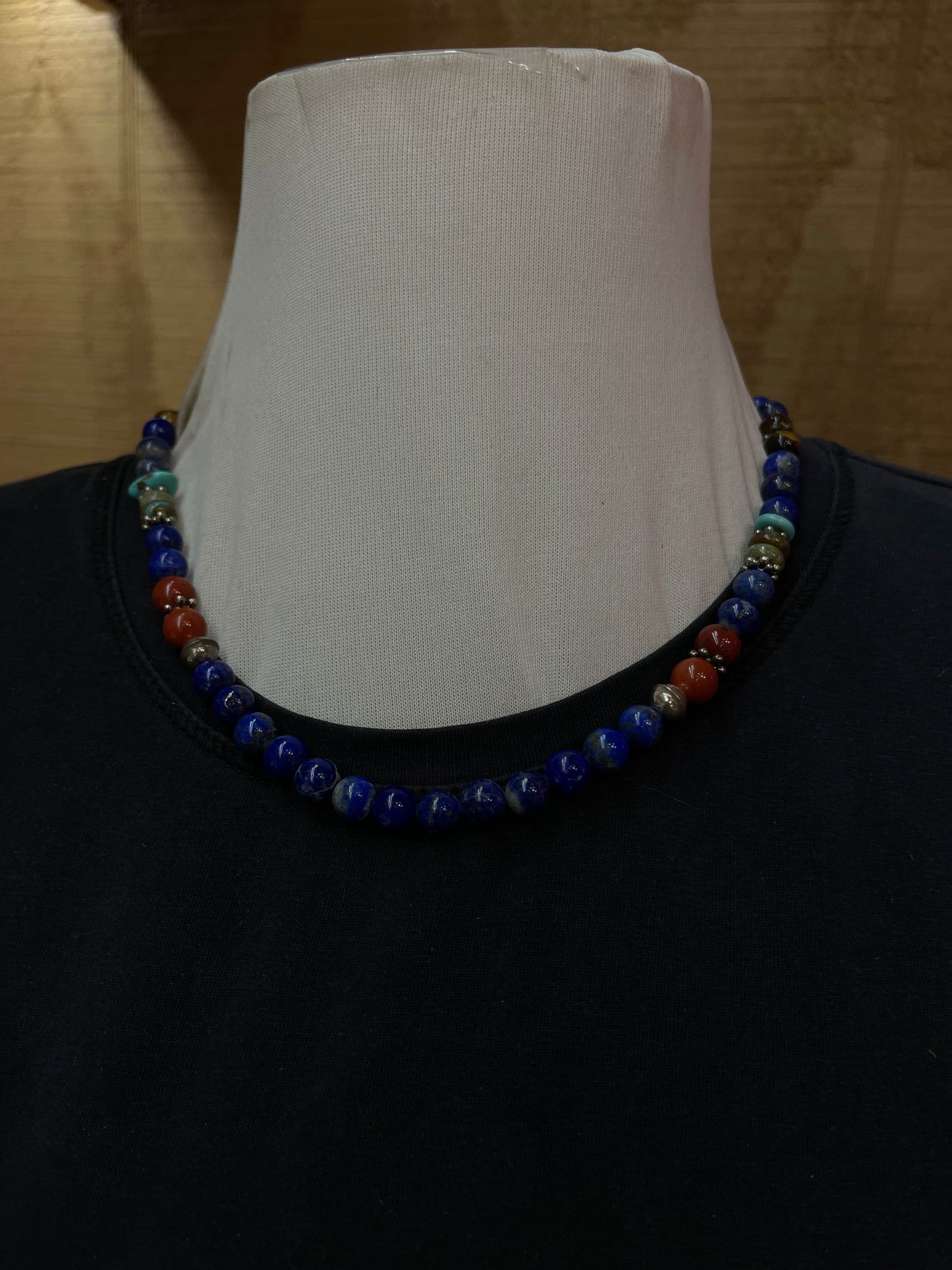 20" Lapis and Multi Stones Necklace by T and R Singer, Navajo