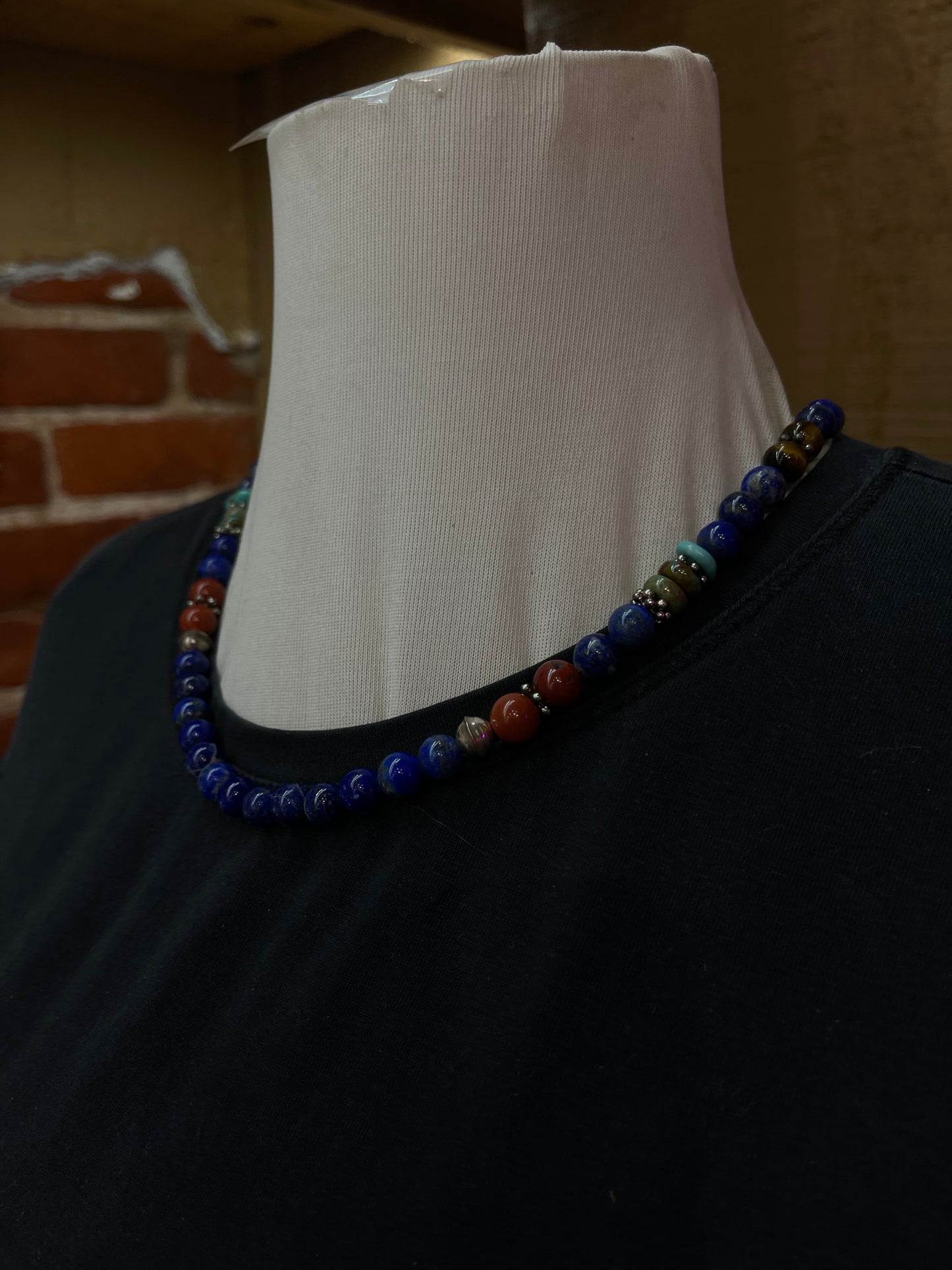 20" Lapis and Multi Stones Necklace by T and R Singer, Navajo