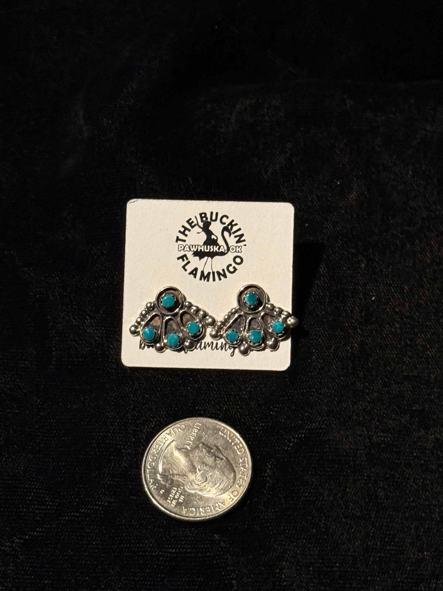 Kingman Turquoise Fan Earrings by Joan Cheama, Zuni