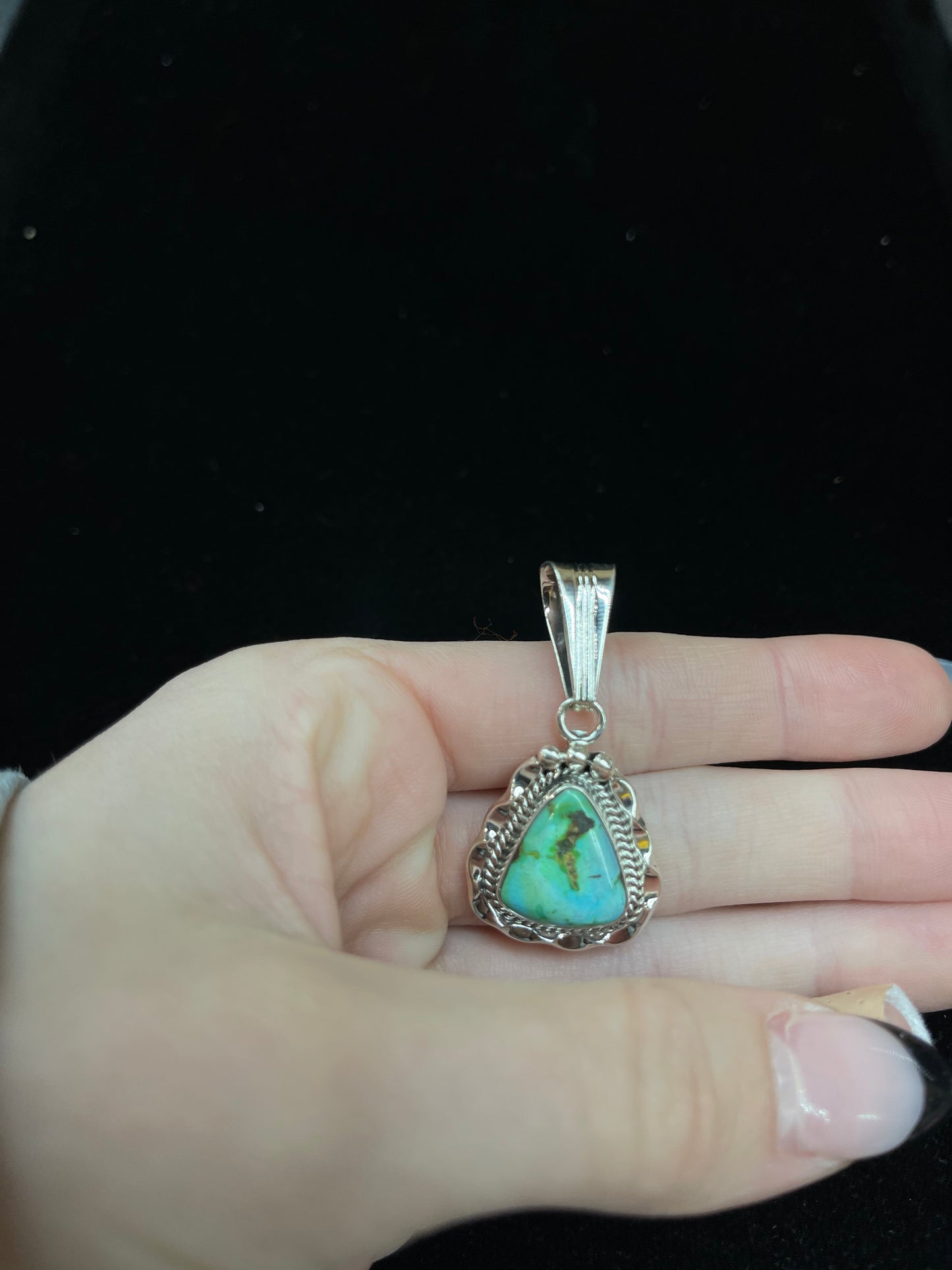 Triangle Turquoise Pendant with a 6mm Bale by Samuel Yellowhair, Navajo