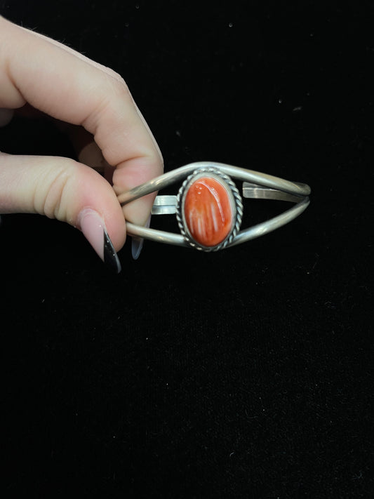 6" - 7" Red Spiny Oyster Shell Cuff Bracelet by Boyd Ashley, Navajo