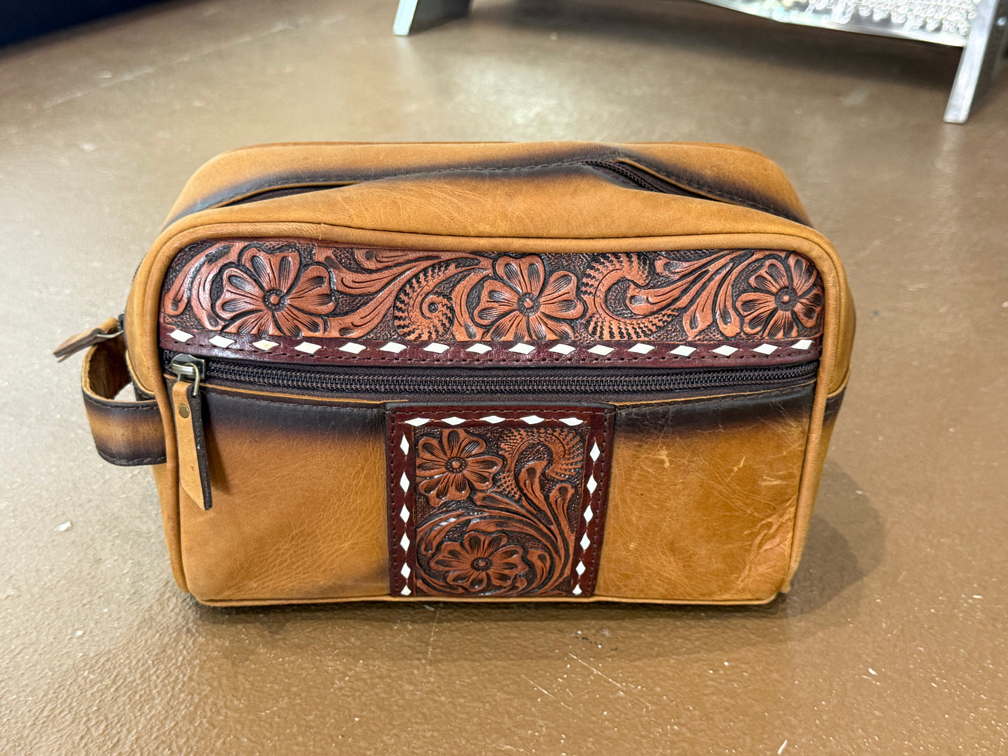 Suede and Tooled Leather Shaving Kit