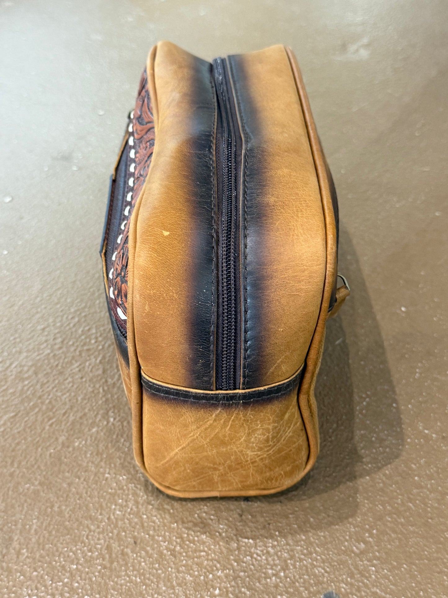 Suede and Tooled Leather Shaving Kit