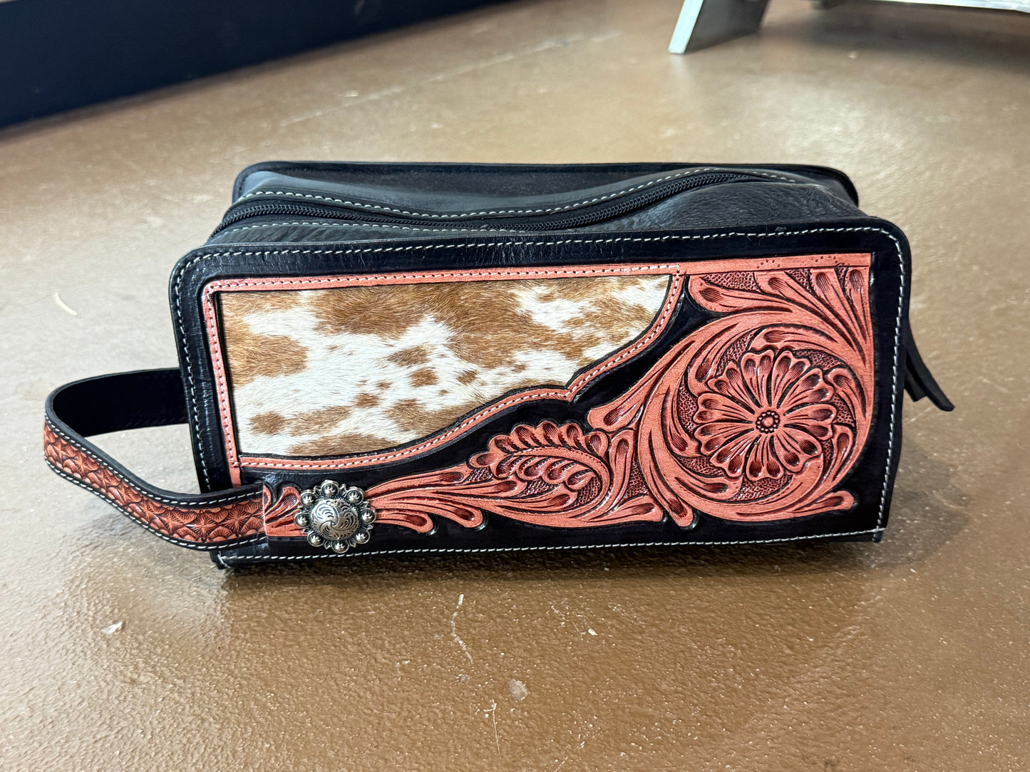 Tooled Black Leather Shaving Kit