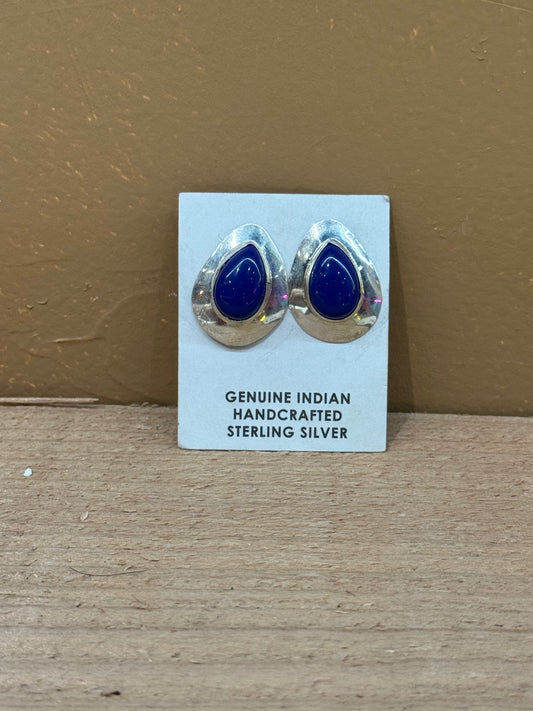 Lapis Teardrop Flat Silver Earrings