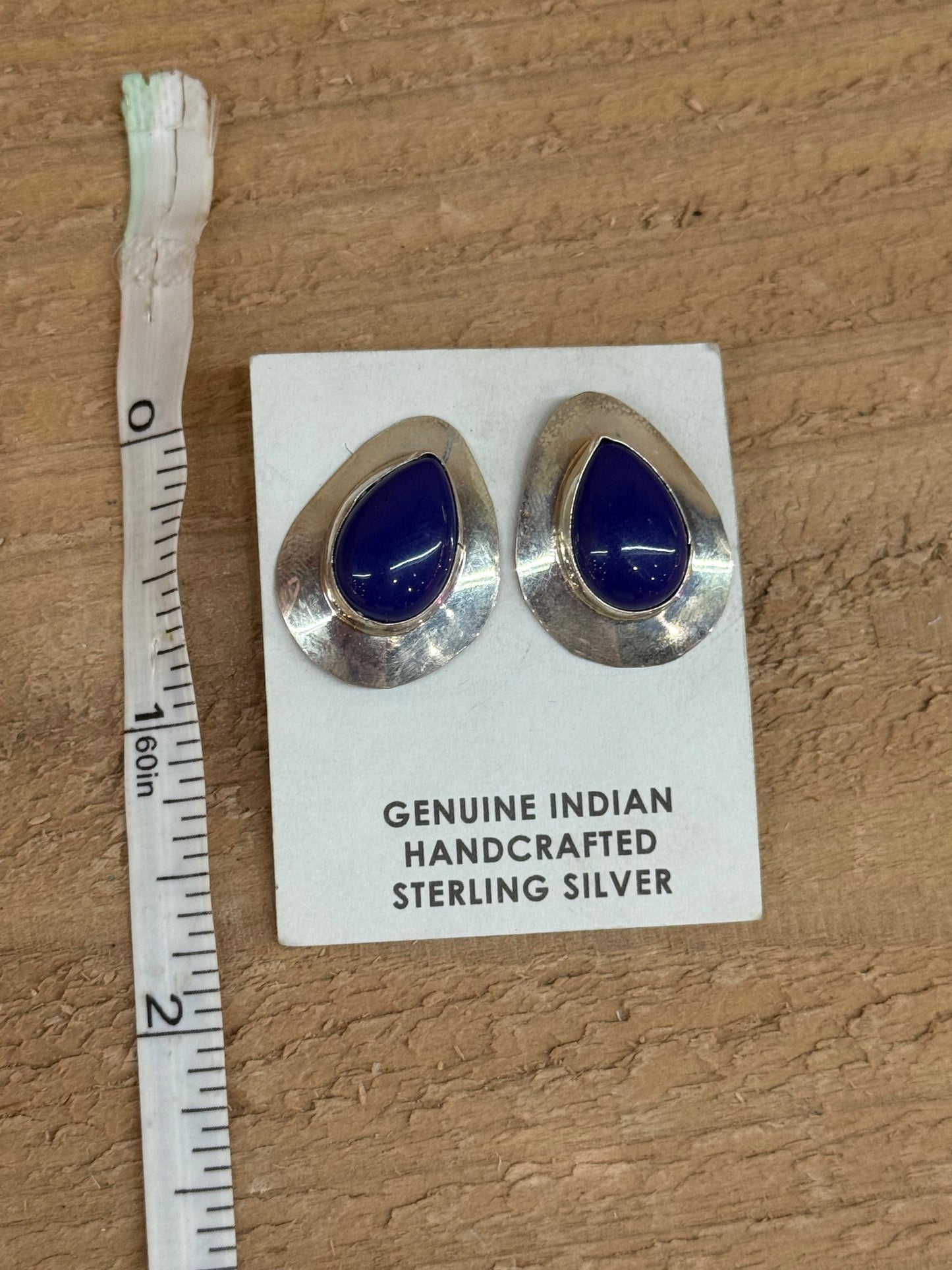 Lapis Teardrop Flat Silver Earrings